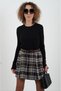 Coffee brown Paneled pleated plaid mini skirt - 5
