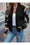 Black Floral Patterned 3 Thread Bomber Jacket – Zippered m Transitional Stylish Model - 2