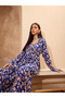 Blue Floral Cambric Peplum Top with Sharara Pants Co-Ords - 2