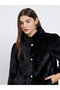 Black Faux Fur Longline Coat - 4