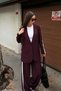 Burgundy Striped Detail Sporty Chic Women's Suit - 7