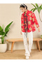 Red All Over Print Front Tie-Up Longline Shirt