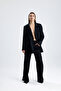 Lined Shoulder Pad Piece Satin Women's Suit – Stylish Oversized Jacket and Wide Leg Pants |   Tk36437 Black - 2