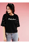 Black Studded Slogan Print Boxy T-Shirt