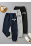 3-Piece California Sweatpants Jogger - Navy Blue Gray Black Elastic Cuffs High Waist