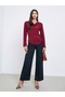Red Knitted Cowl Neck Long Sleeve T-Shirt - 2