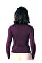 Women's Purple Boat Neck Shoulder Buttoned Gathered Long Sleeve Sandy Fabric Blouse - 5