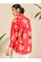 Red All Over Print Front Tie-Up Longline Shirt - 4