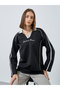 Black Oversized Polo T-Shirt with Stripe Detail
