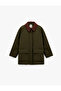 Collar Detailed Zippered Snap Button Pocketed Coat - 4