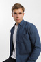 Collared Buttoned Snap Fastener Long Sleeve Denim Look Men's Shirt Single Pocket Detail Indigo - 4