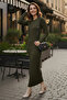 Patterned Long Knit Dress R7148 Khaki