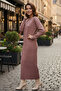 Patterned Long Knit Dress R7148 Dusty Rose - 2