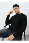 Men Black Long Sleeve Polo Knit Sweater