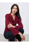 Red Knitted Cowl Neck Long Sleeve T-Shirt