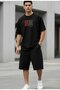 Sportswear Oversize T-Shirt Set - Printed Top and Bottom Shorts