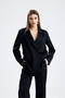 Lined Shoulder Pad Piece Satin Women's Suit – Stylish Oversized Jacket and Wide Leg Pants |   Tk36437 Black - 3