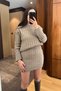 Crew Neck Hair Braided Knitwear Skirt Set - Camel - 2