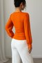 Orange Women Pearl Detail Long Sleeve V Neck Crepe Fabric Blouse - 2