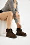 Women's Brown Thick Sole Sheepskin Front Zipper Suede Boots - 2