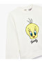 Licensed Tweety Printed Long Sleeve Crew Neck Fleece-Lined Sweatshirt - 3