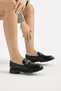Women's Black Patent Leather Thick Poly Sole Casual Loafer with Chain Accessories