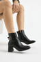 Women's Black Tpu Sole Double Buckle Zippered Heeled Boots