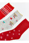 Red Christmas Themed Girls' Socks, 3-Piece Set - 3