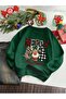 Women's Nefti Green Geyik Christmas Printed Crew Neck Oversized Sweatshirt