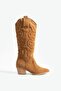 Women's Pointed Toe Heeled Boots Western - Tan - 3