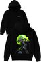 Green Robot Design Printed Oversized Black Hooded Sweatshirt
