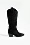 Women's Pointed Toe Heeled Boots Western - Black - 3
