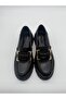 Helen Black Loafer with Thick Sole and Gold Buckle Detail - 2