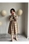 Girls' Square Pattern Plaid Brown Casual Dress - 7