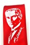 Ataturk Portrait and Signature B Printed S Slim Fit Satin Red Tie - Ak-08 - 3
