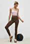 Veltren Women's Flexible and Soft Textured Contrast Piped Dark Brown Leggings
