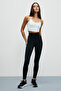Norgia women's soft and flexible textured contrast Piped striped black - white leggings - 2