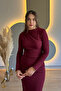 Drapeli Slit Long Sleeve Burgundy Dress - 6