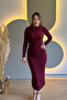 Drapeli Slit Long Sleeve Burgundy Dress - 5