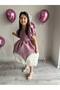Purple Matte Satin Skirt with White Rose Motif Special Design Girl's Evening Dress Birthday Dress + Buckle - 8