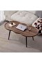 Irregular coffee table with raised edges and four metal legs, curved corner design - impact resistant