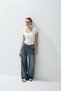 Women's Ecru Color Square Neck Short Sleeve T-Shirt - 5