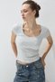 Women's Snow Melange Square Neck Short Sleeve T-Shirt