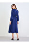 Navy Blue Midi Dress with Long Sleeves - 5