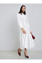 White Puff Sleeve Button Midi Dress - 2