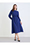 Navy Blue Midi Dress with Long Sleeves - 3