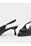 Black Textured Slingback Pumps - 4