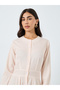 Cream Striped Midi Dress with Long Sleeves - 4