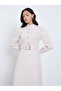 Beige Long Sleeve Belted A-Line Maxi Dress - 3
