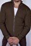 Men's Slim Fit Mock Neck Zippered Cardigan Brown - 2